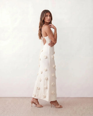 Justine Wedding Guest Spaghetti Strap Maxi Dress in White — side view