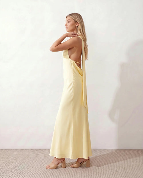 Aleena Wedding Guest Cowl Neck Maxi Dress in Yellow — side view
