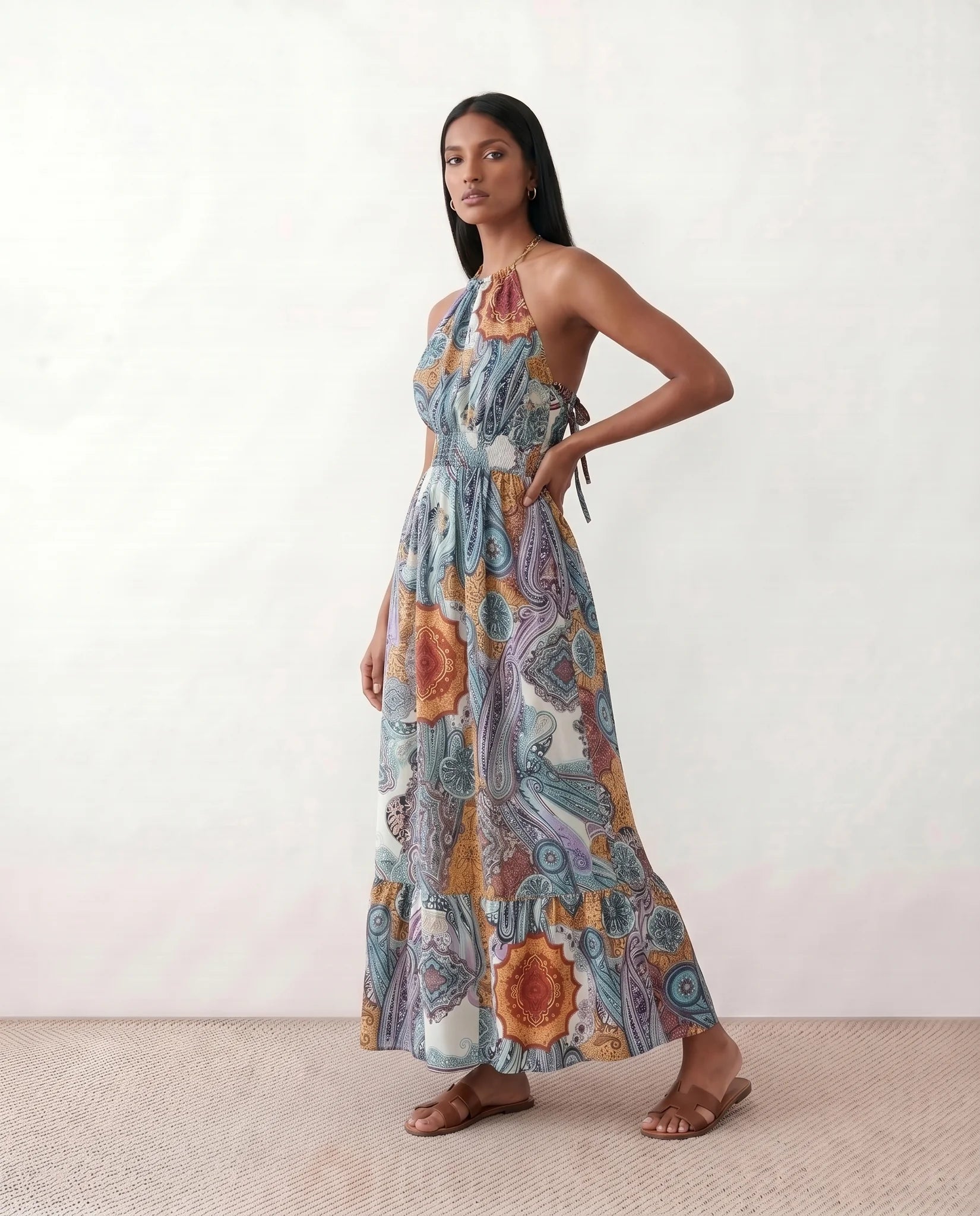 Pierina Halter A-Line Maxi Dress in Paisley Blue — side view