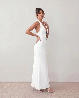 Ariadna Party Halter Maxi Dress in White — side view