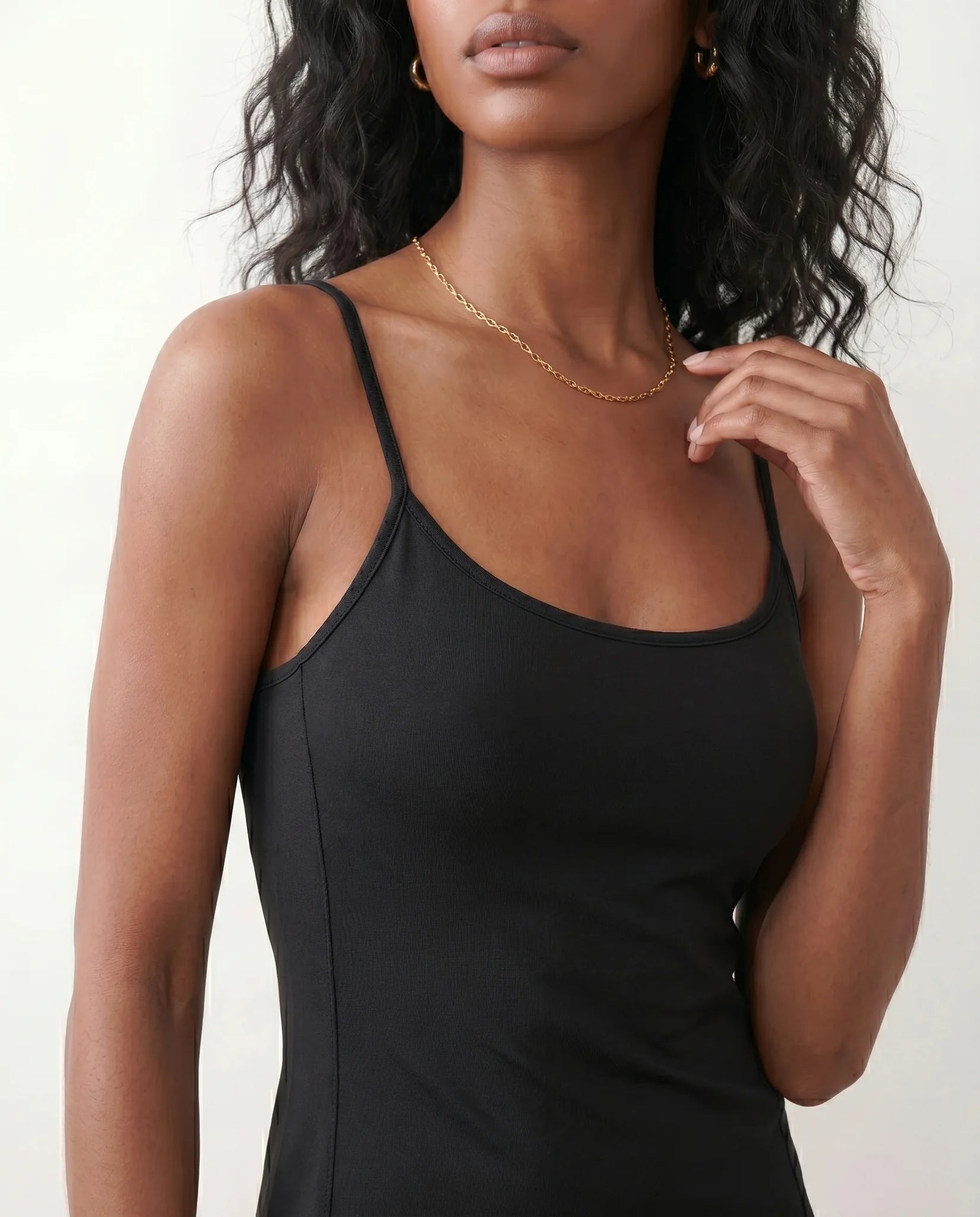 Noella Party Spaghetti Strap Mini Dress in Black — detail close-up