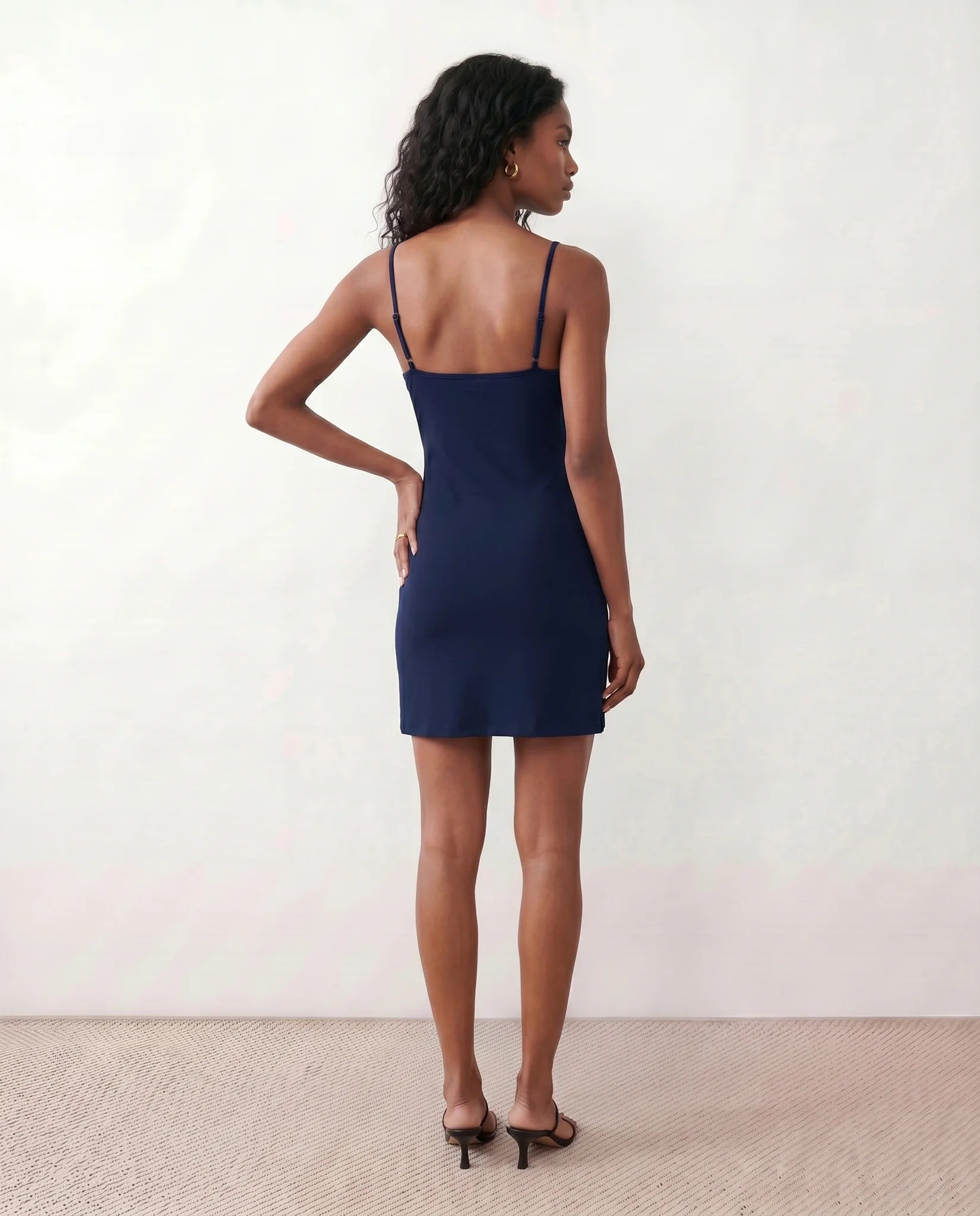Noella Party Spaghetti Strap Mini Dress in Navy — back view