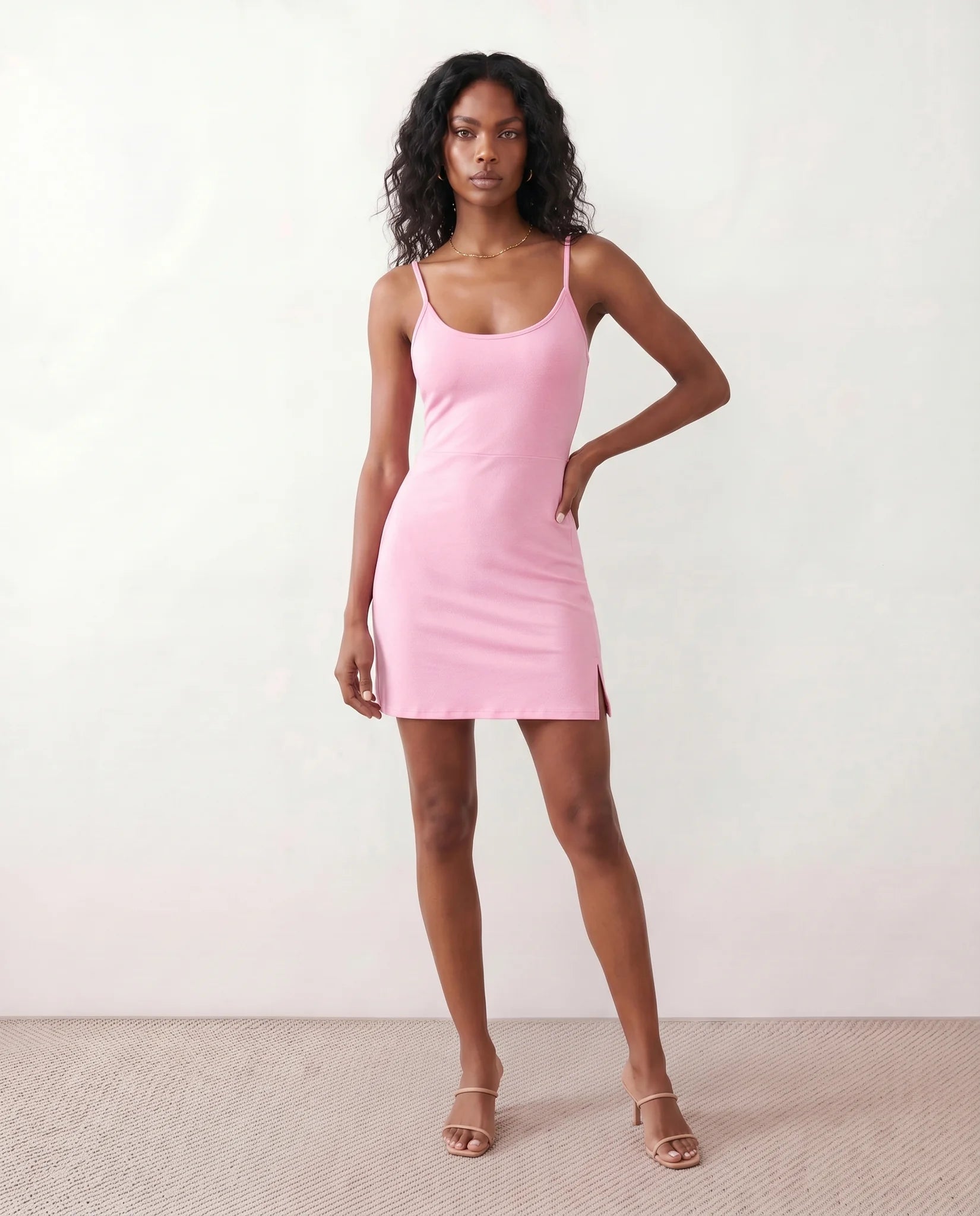 Noella Party Spaghetti Strap Mini Dress in Pink — front view