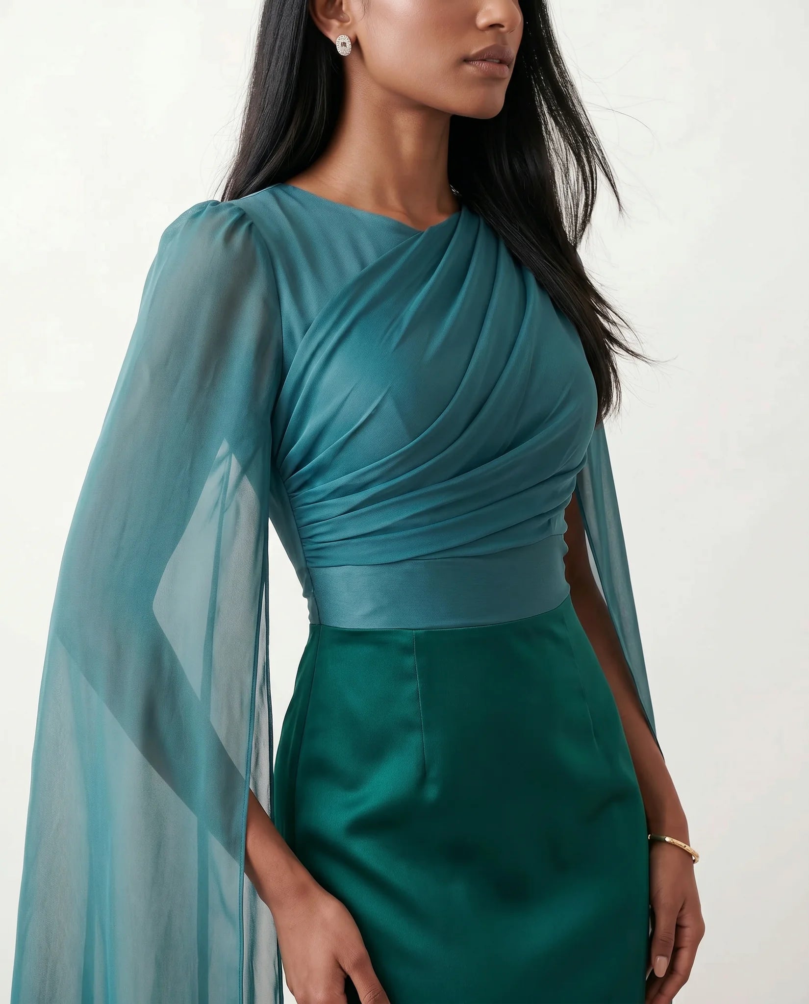 Kamila Wedding Guest Boat Neck Maxi Dress in Green — detail close-up