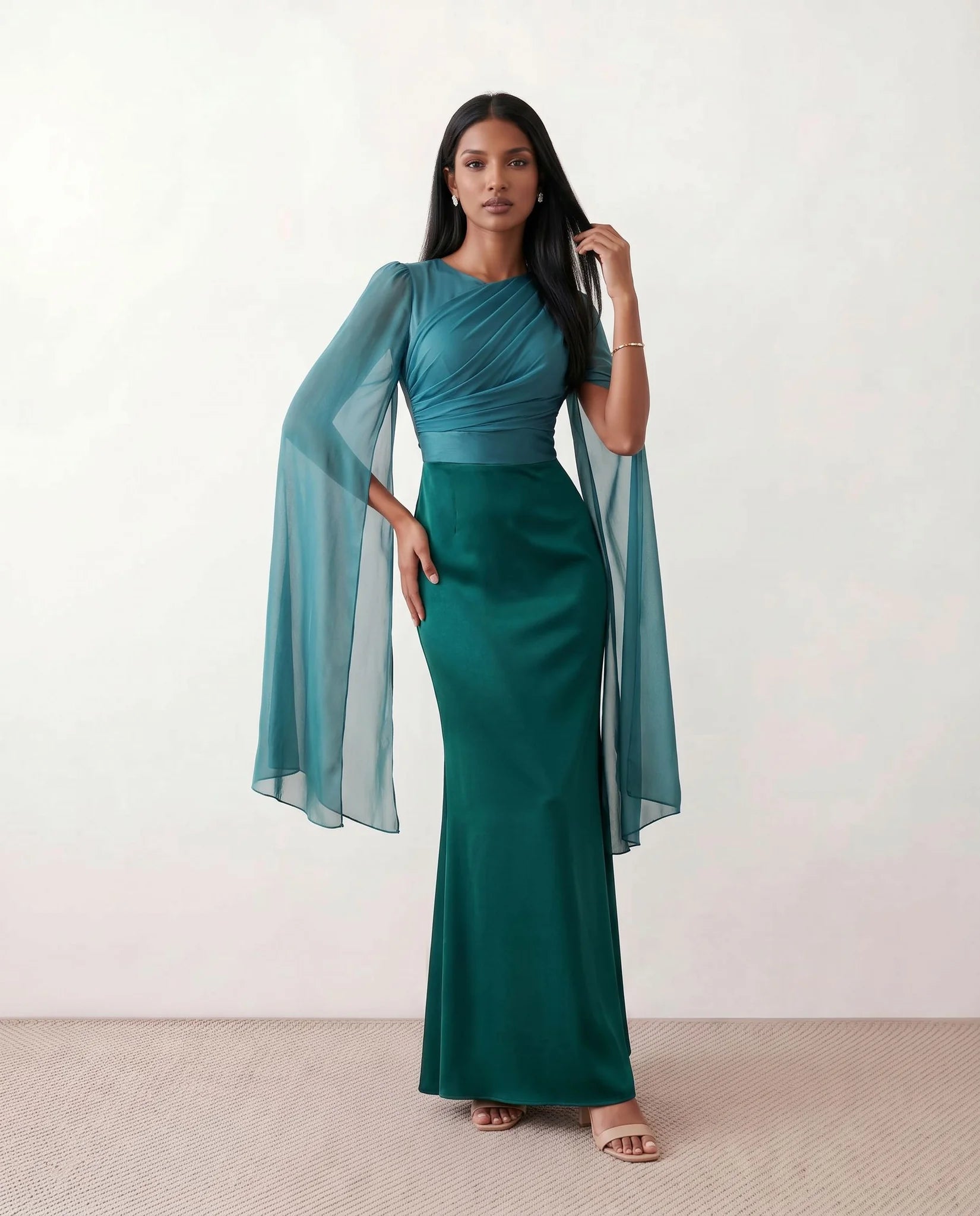 Kamila Wedding Guest Boat Neck Maxi Dress in Green — front view