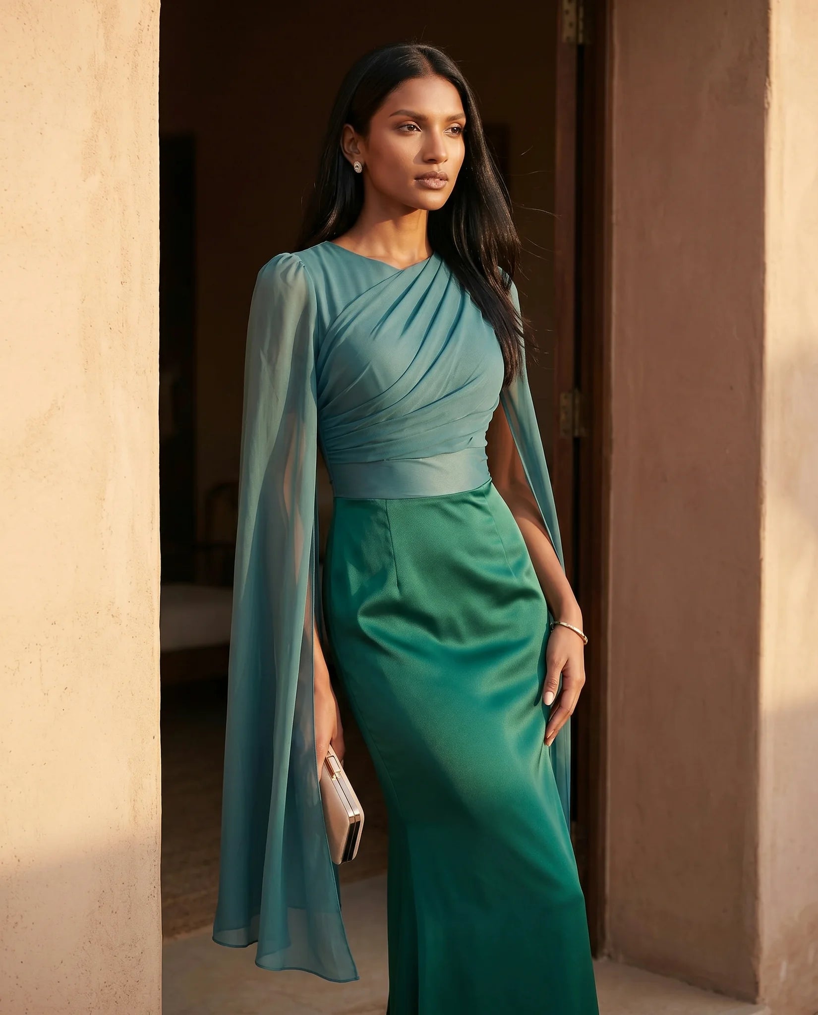 Kamila Wedding Guest Boat Neck Maxi Dress in Green — lifestyle occasion view