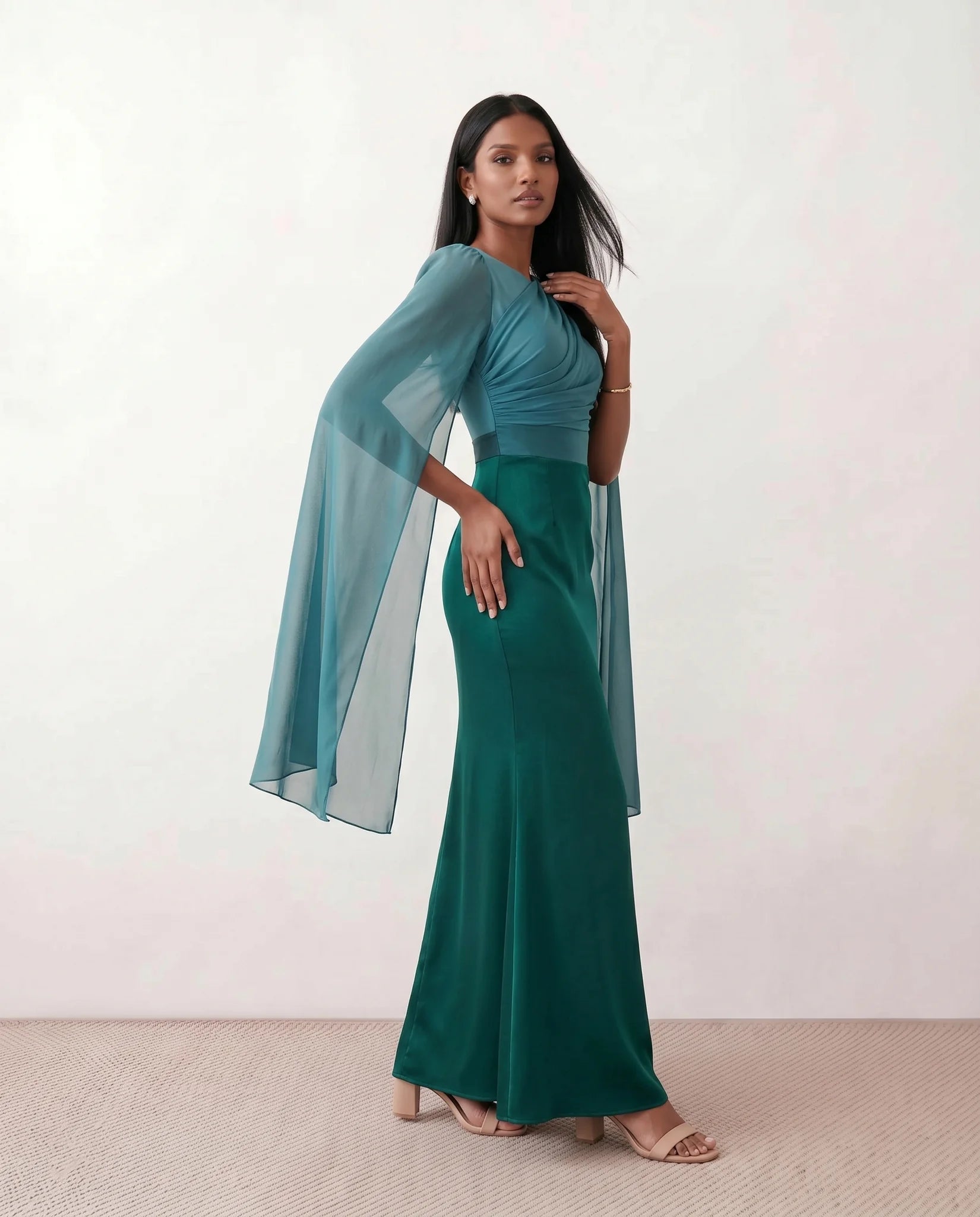Kamila Wedding Guest Boat Neck Maxi Dress in Green — side view