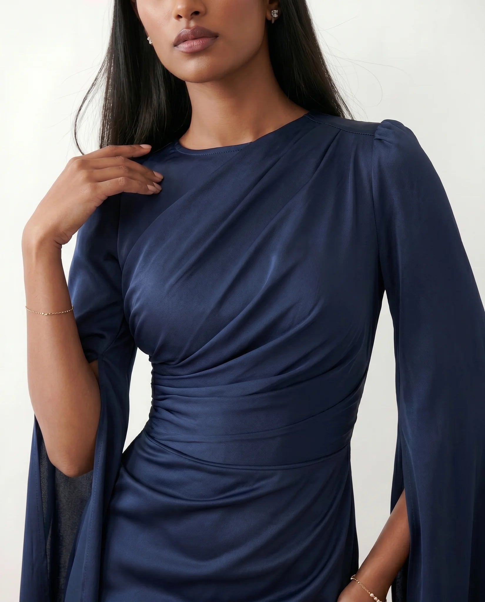 Kamila Wedding Guest Boat Neck Maxi Dress in Navy — detail close-up