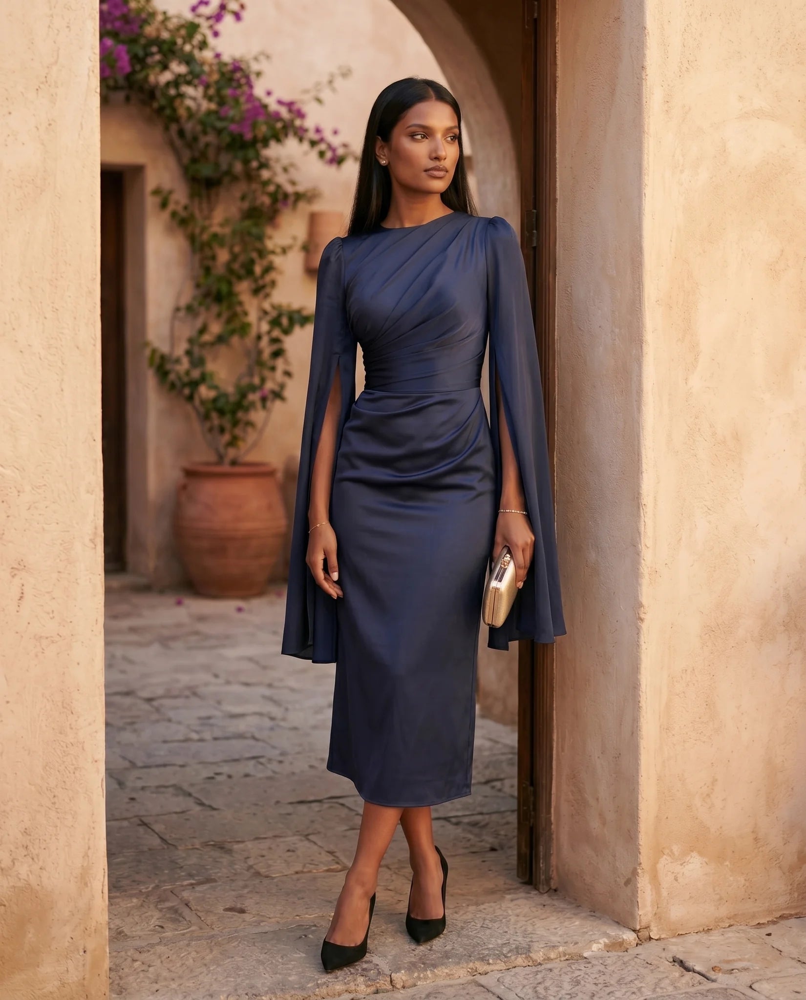 Kamila Wedding Guest Boat Neck Maxi Dress in Navy — lifestyle occasion view