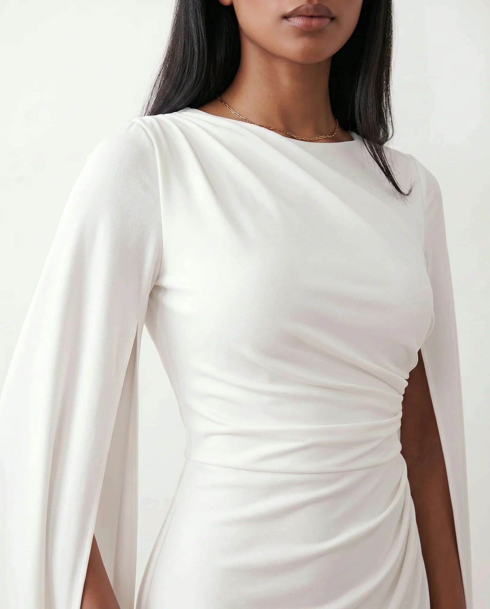 Kamila Wedding Guest Boat Neck Maxi Dress in White — detail close-up