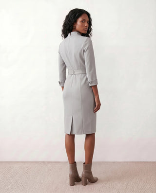 Sorina Cocktail V-Neck Knee Length Dress in Gray — back view