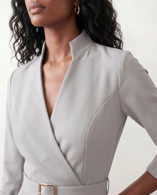 Sorina Cocktail V-Neck Knee Length Dress in Gray — detail close-up