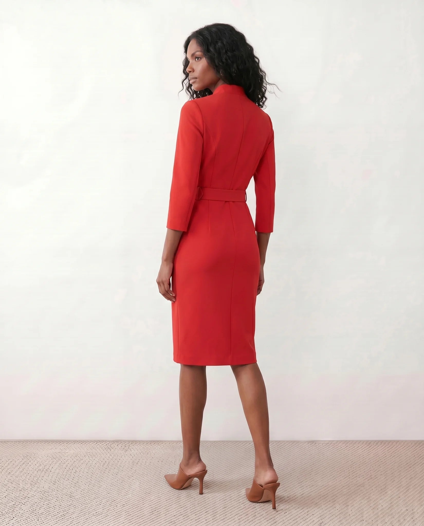 Sorina Cocktail V-Neck Knee Length Dress in Red — back view