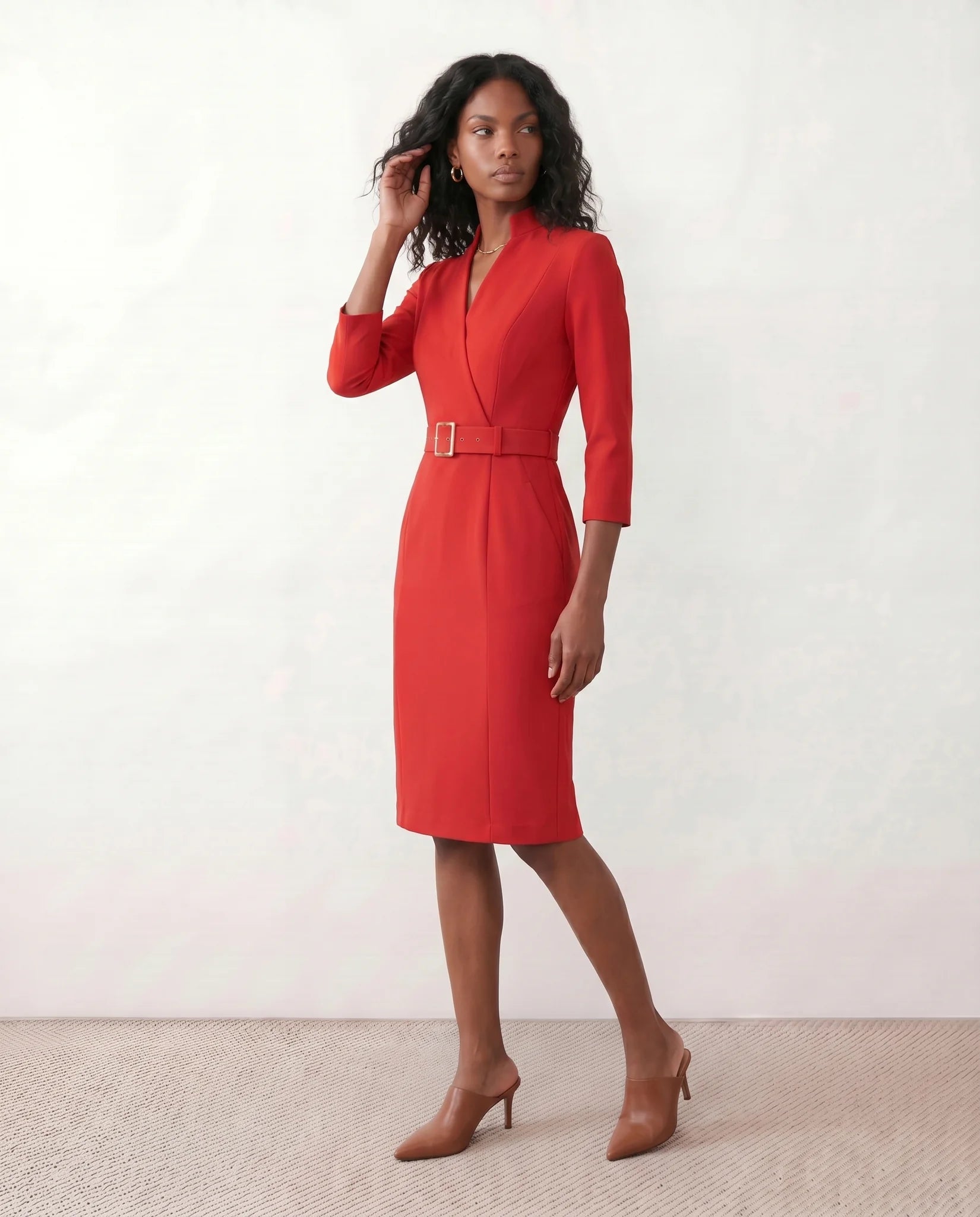 Sorina Cocktail V-Neck Knee Length Dress in Red — side view