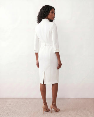 Sorina Cocktail V-Neck Knee Length Dress in White — back view