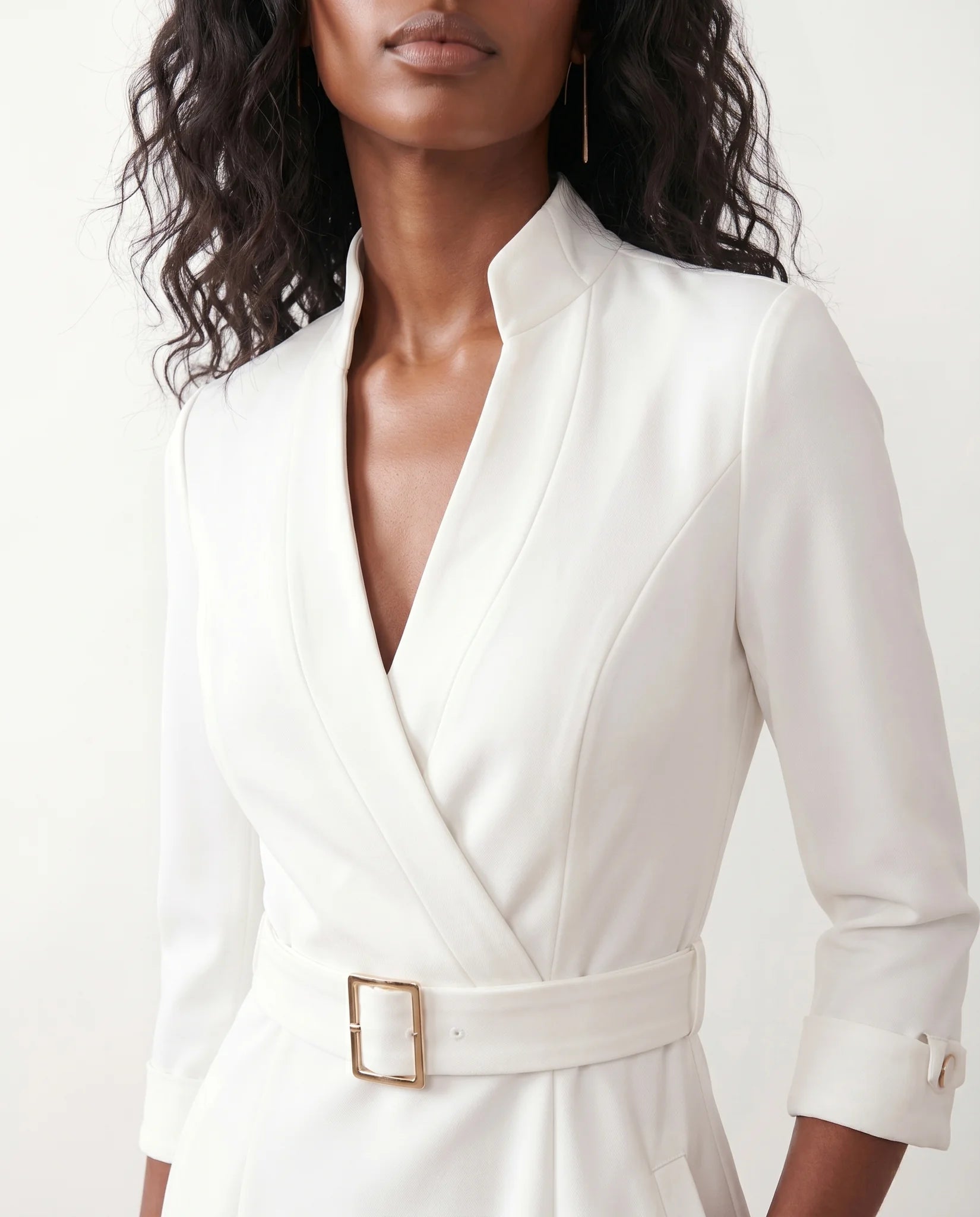 Sorina Cocktail V-Neck Knee Length Dress in White — detail close-up