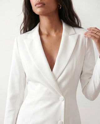 Kaylee Cocktail V-Neck Midi Dress in White — detail close-up
