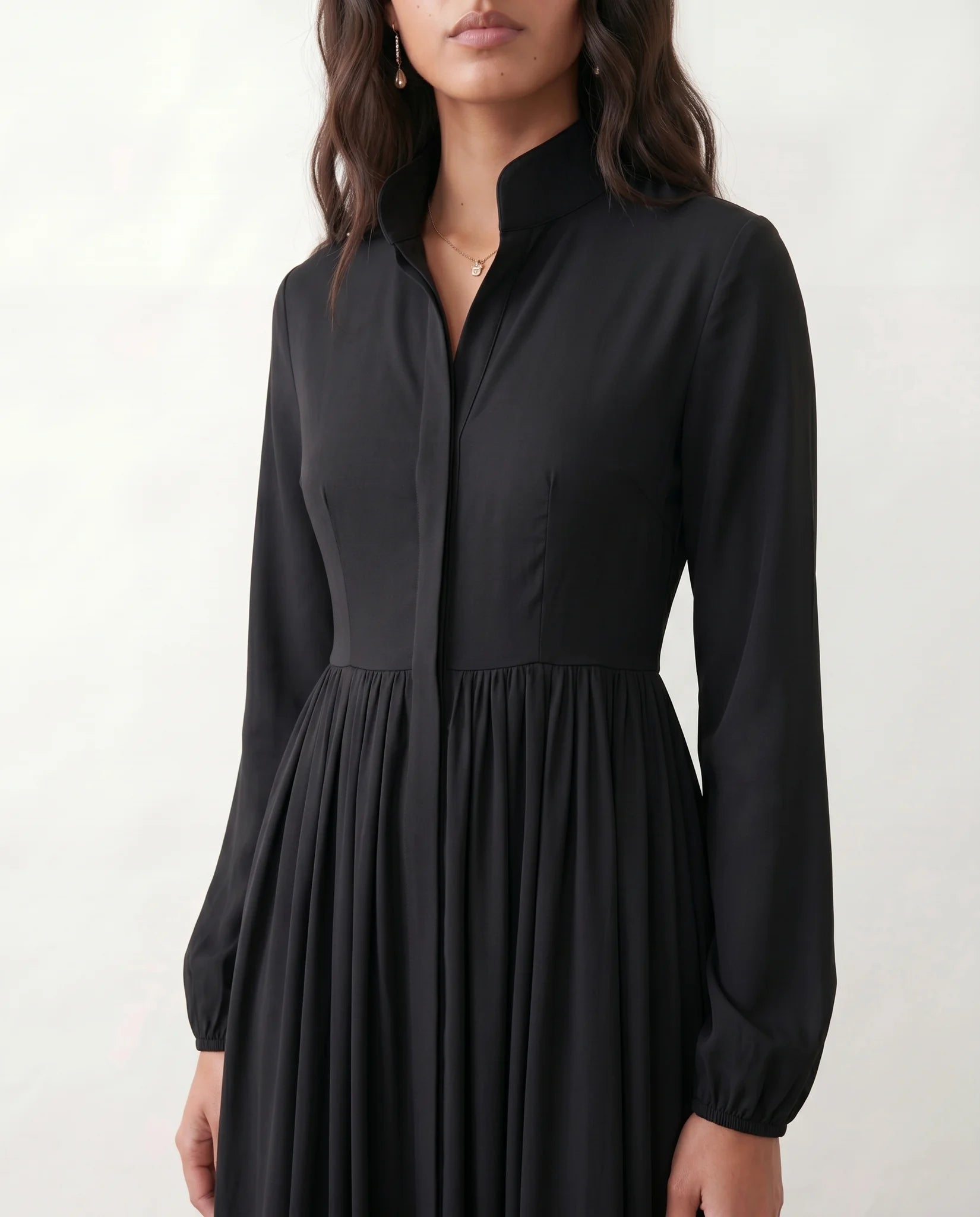 Raissa Wedding Guest Button Front Maxi Dress in Black — detail close-up