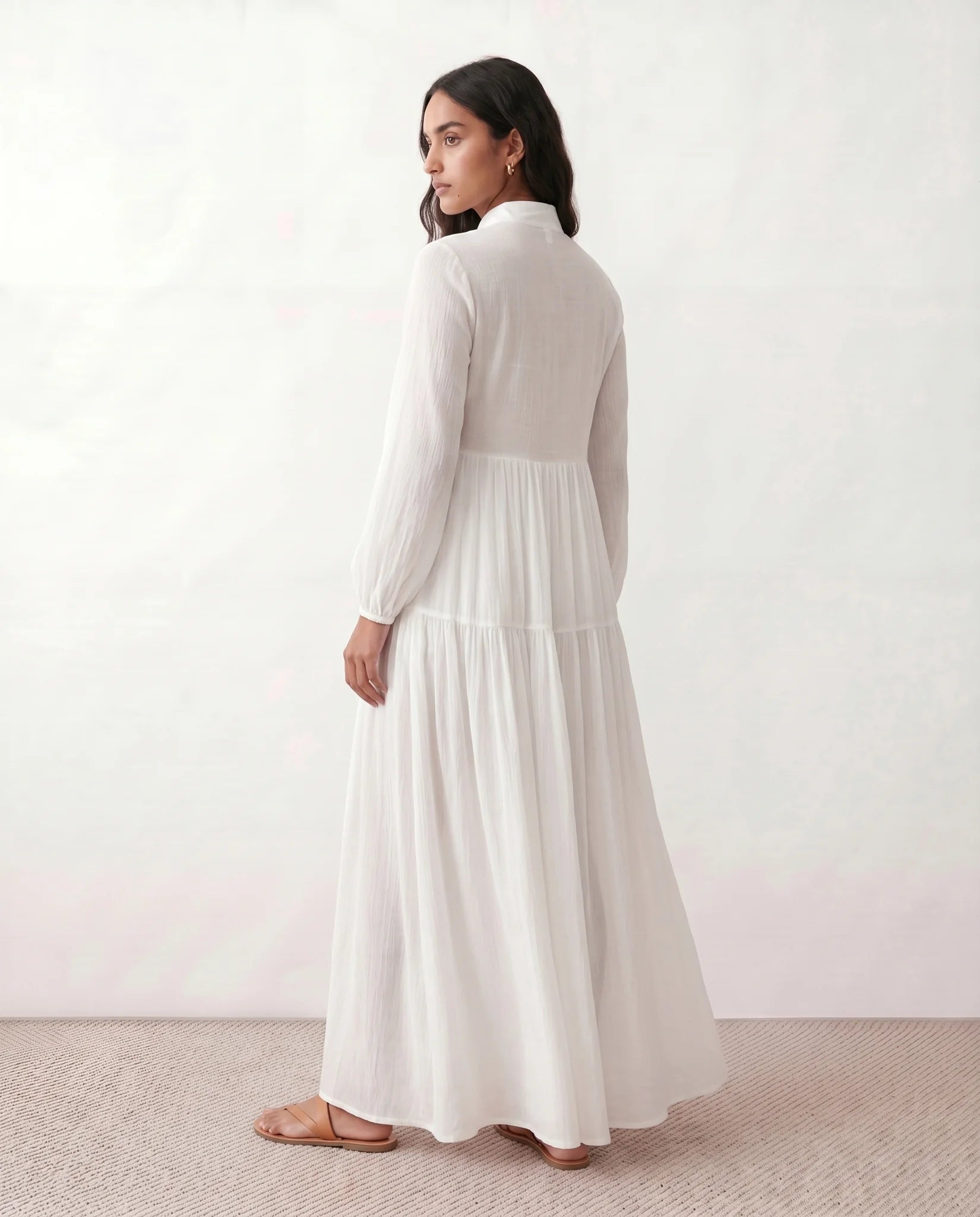 Raissa Wedding Guest Button Front Maxi Dress in White — back view