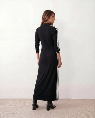 Cinthya V-Neck Striped Maxi Dress in Black — back view