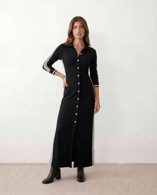 Cinthya V-Neck Striped Maxi Dress in Black — front view