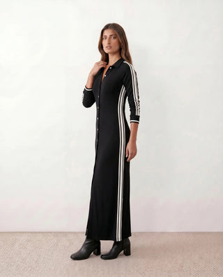 Cinthya V-Neck Striped Maxi Dress in Black — side view