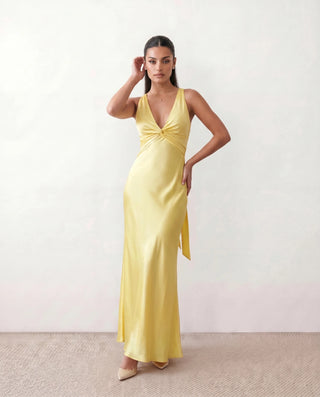 Vendula Backless Bow Detail Maxi Dress in Yellow — front view