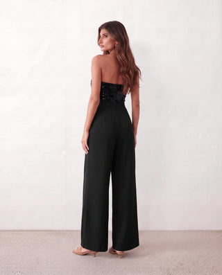 Rodica Sequined Strapless Jumpsuit in Black — back view