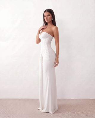 Ulrika Sequined Strapless Maxi Dress in White — side view