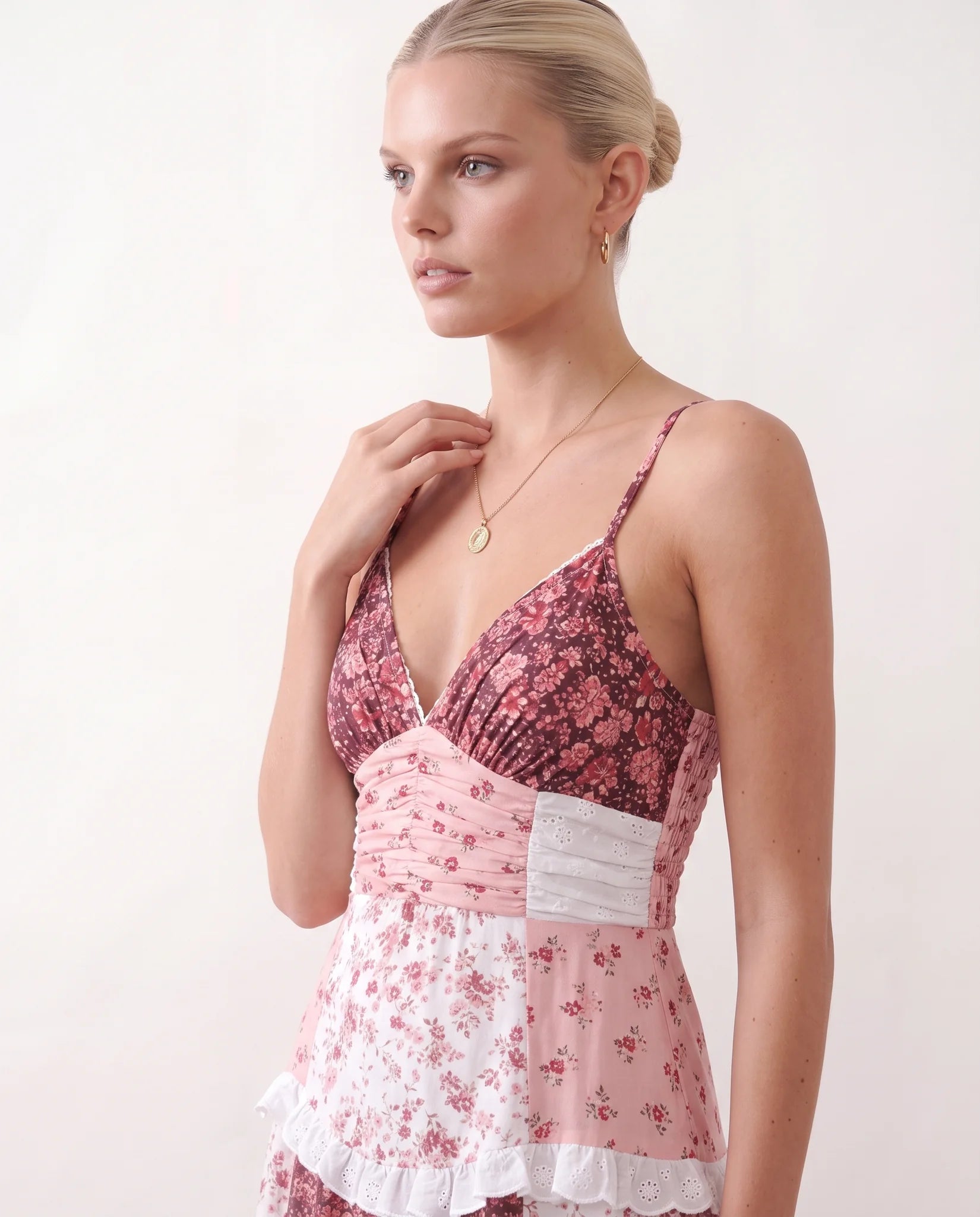 Germana Spaghetti Strap Low Back Maxi Dress in Floral Red — detail close-up