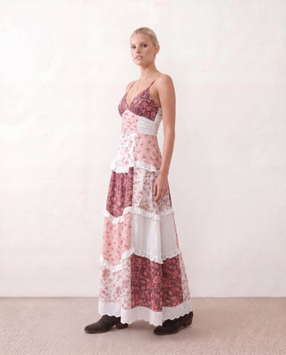 Germana Spaghetti Strap Low Back Maxi Dress in Floral Red — side view