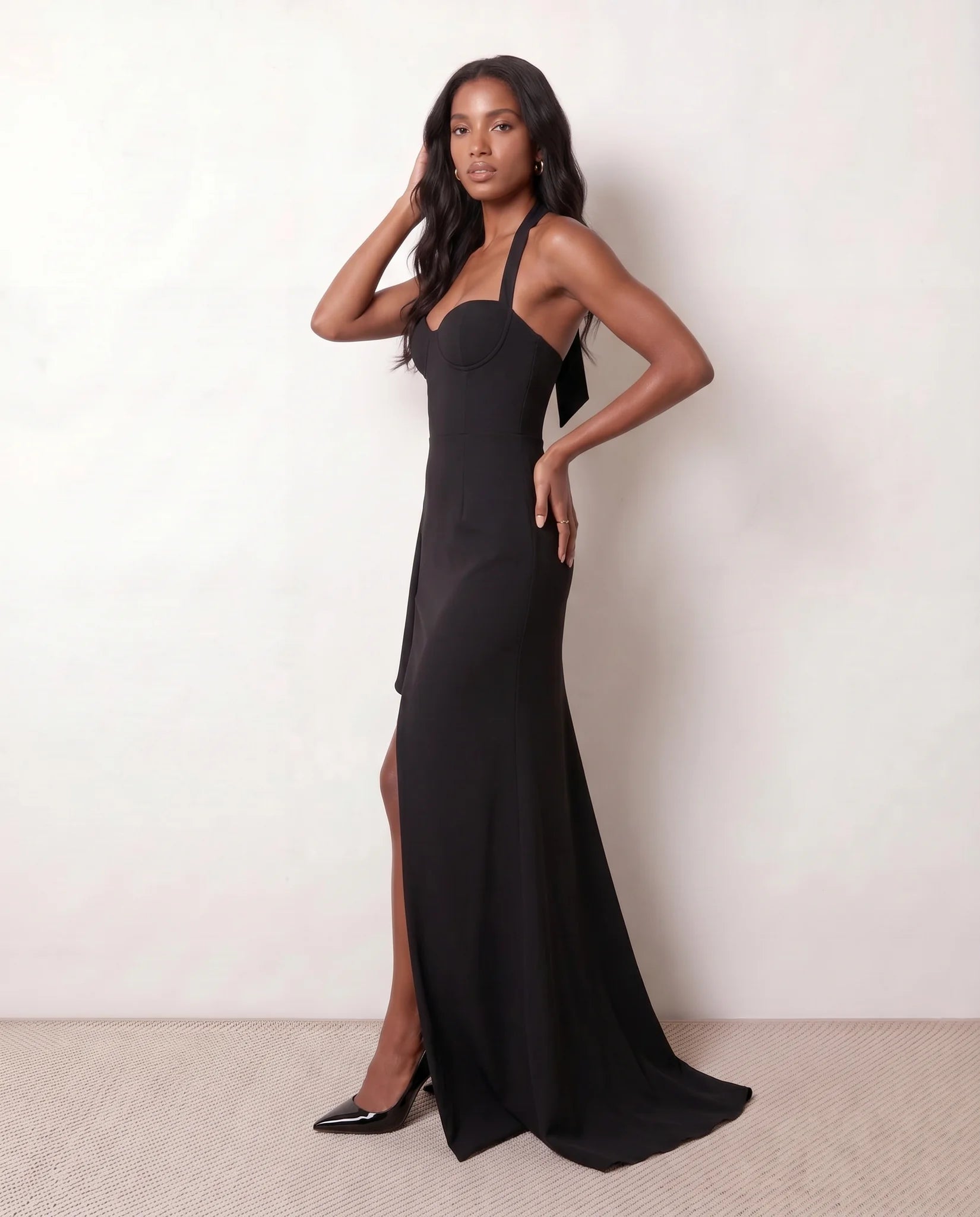 Viorela Halter Sweetheart Maxi Dress in Black — side view