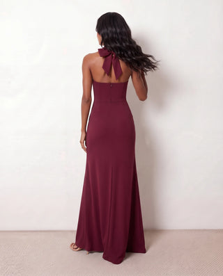 Viorela Halter Sweetheart Maxi Dress in Burgundy — back view