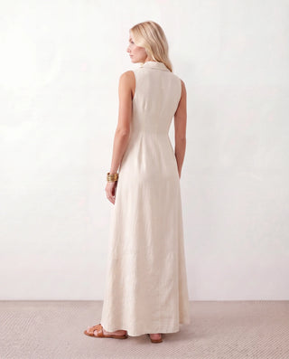 Luna Button Front Maxi Dress in White — back view