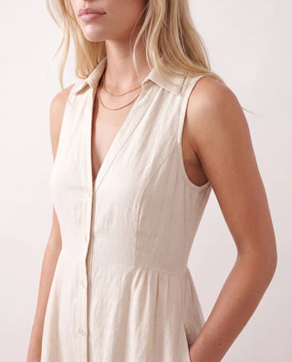 Luna Button Front Maxi Dress in White — detail close-up