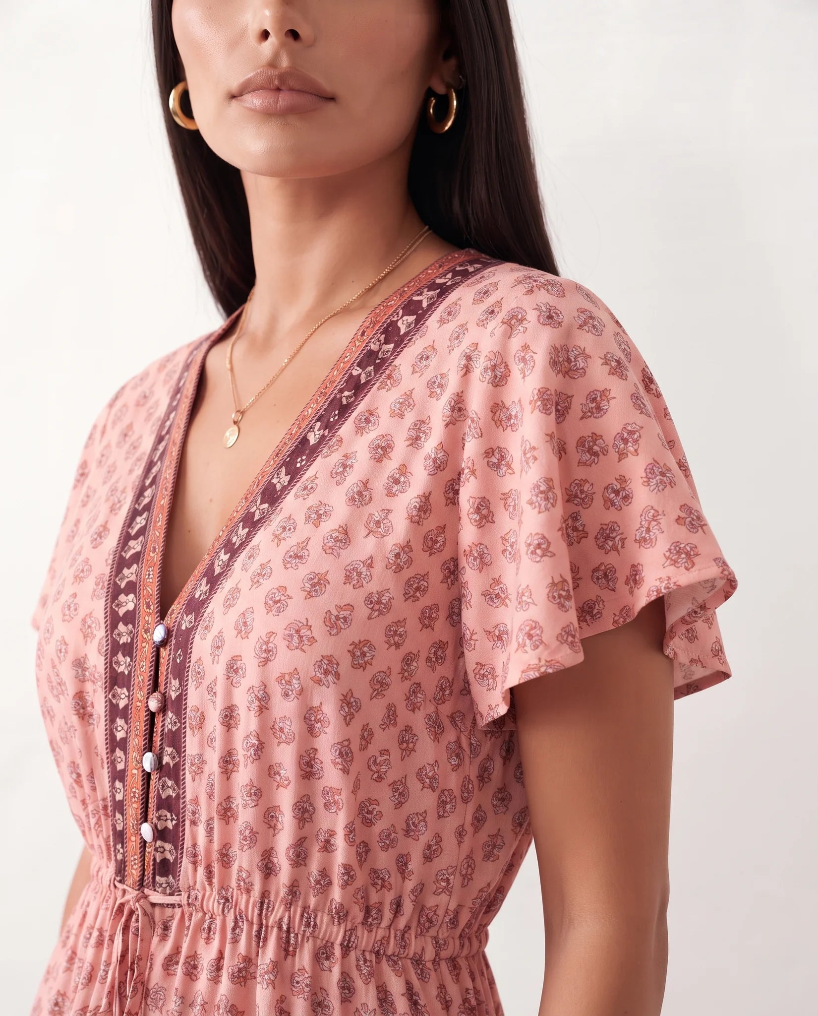 Varvara Floral A-Line Midi Dress in Red — detail close-up