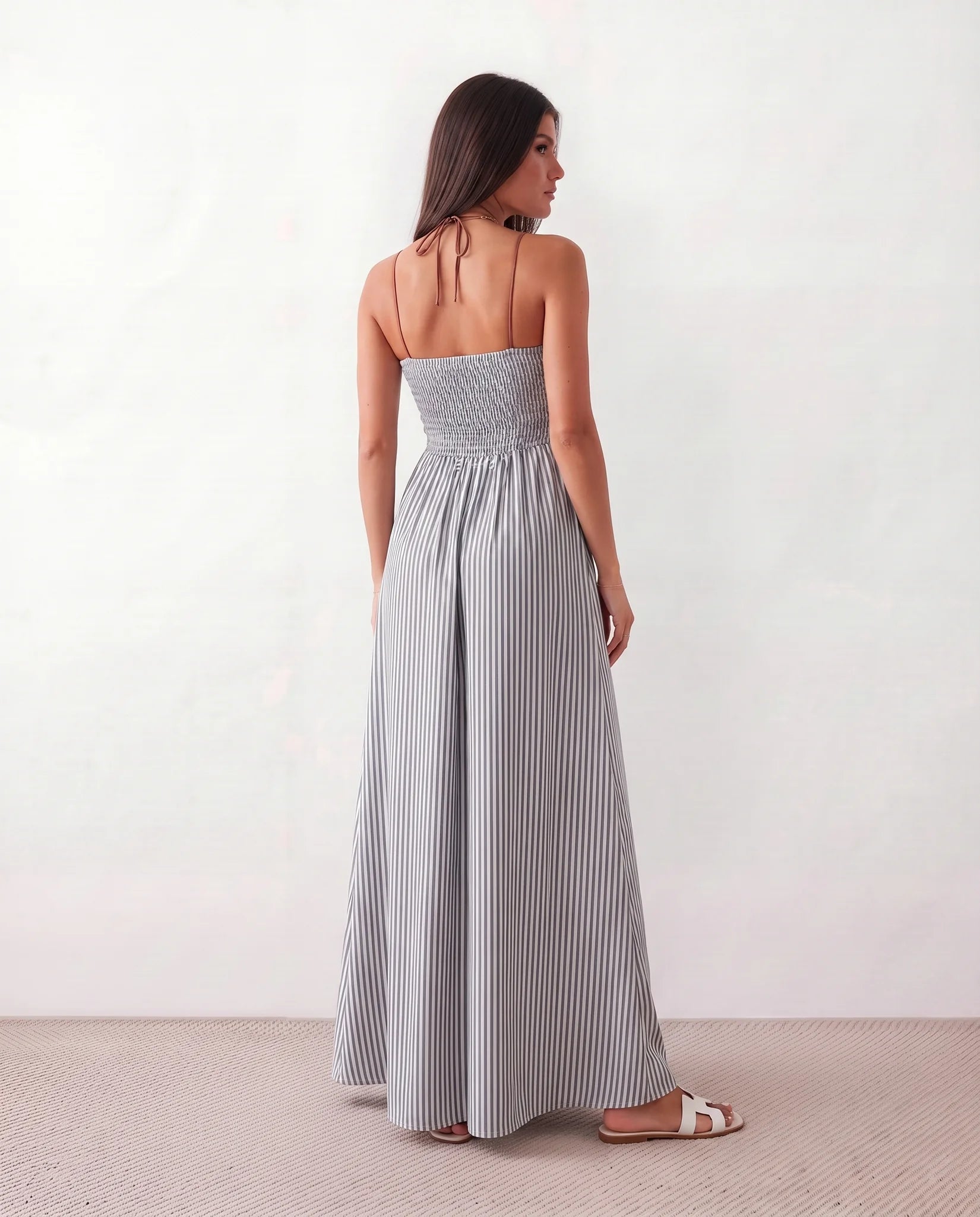 Tiegan Spaghetti Strap Halter Maxi Dress in Black — back view