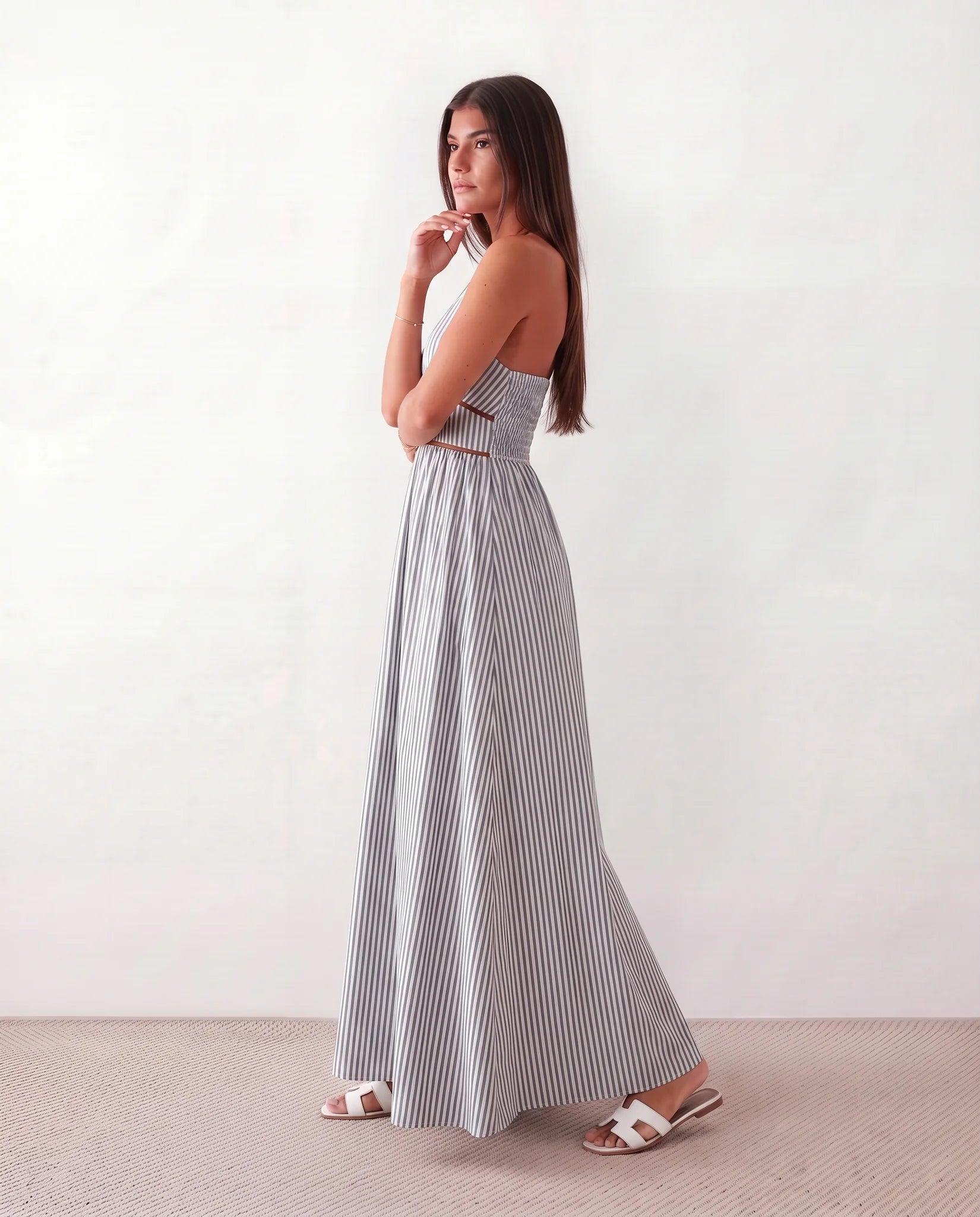 Tiegan Spaghetti Strap Halter Maxi Dress in Black — side view