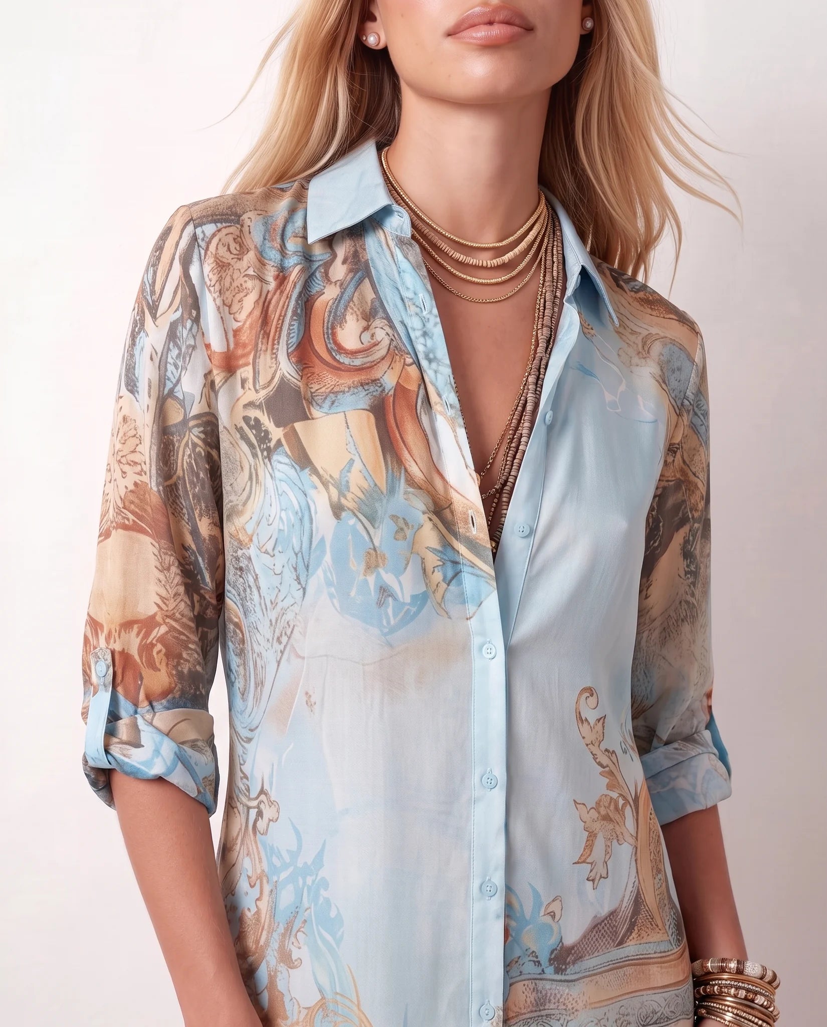 Nienke Abstract Print Button Front Maxi Dress in Blue — detail close-up
