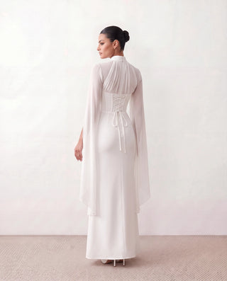 Siofra Glossy Lace-Up Maxi Dress in White — back view