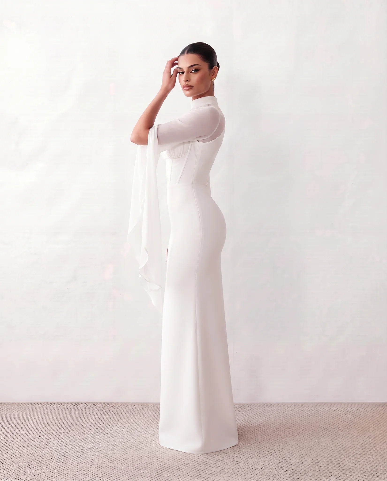 Siofra Glossy Lace-Up Maxi Dress in White — side view