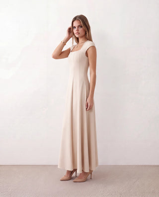 Katalina A-Line Midi Dress in Beige — side view