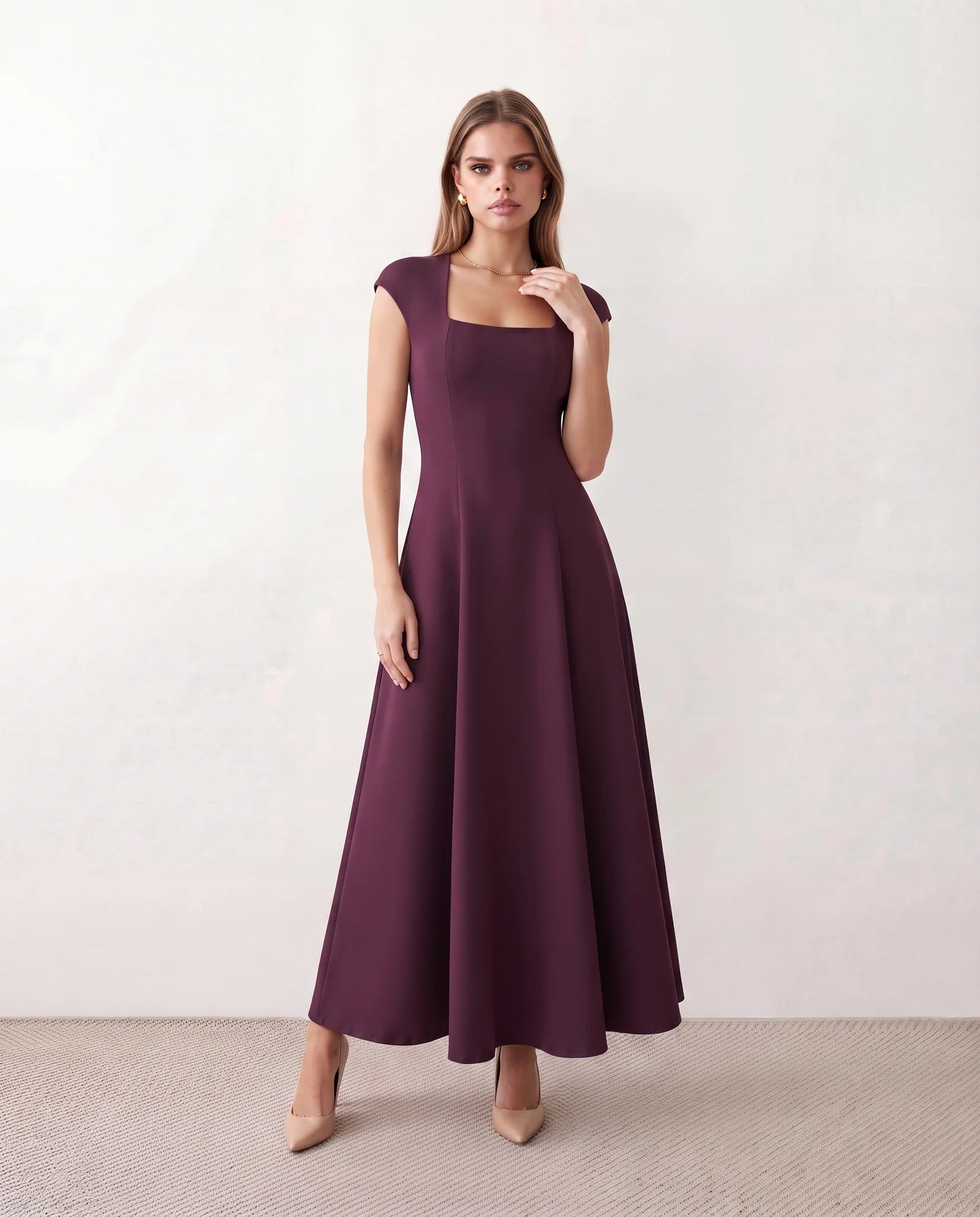 Katalina A-Line Midi Dress in Purple — front view