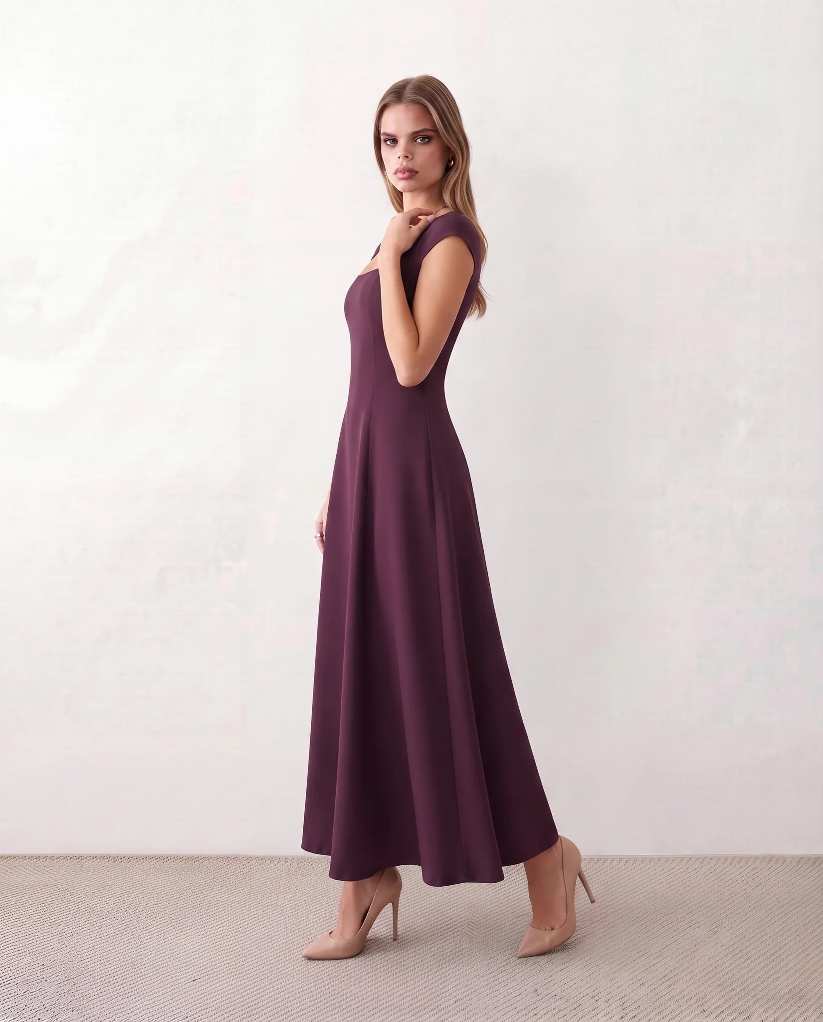 Katalina A-Line Midi Dress in Purple — side view