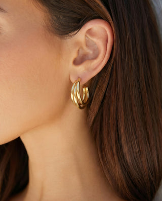 14K Gold Plated Life In Threes Earrings